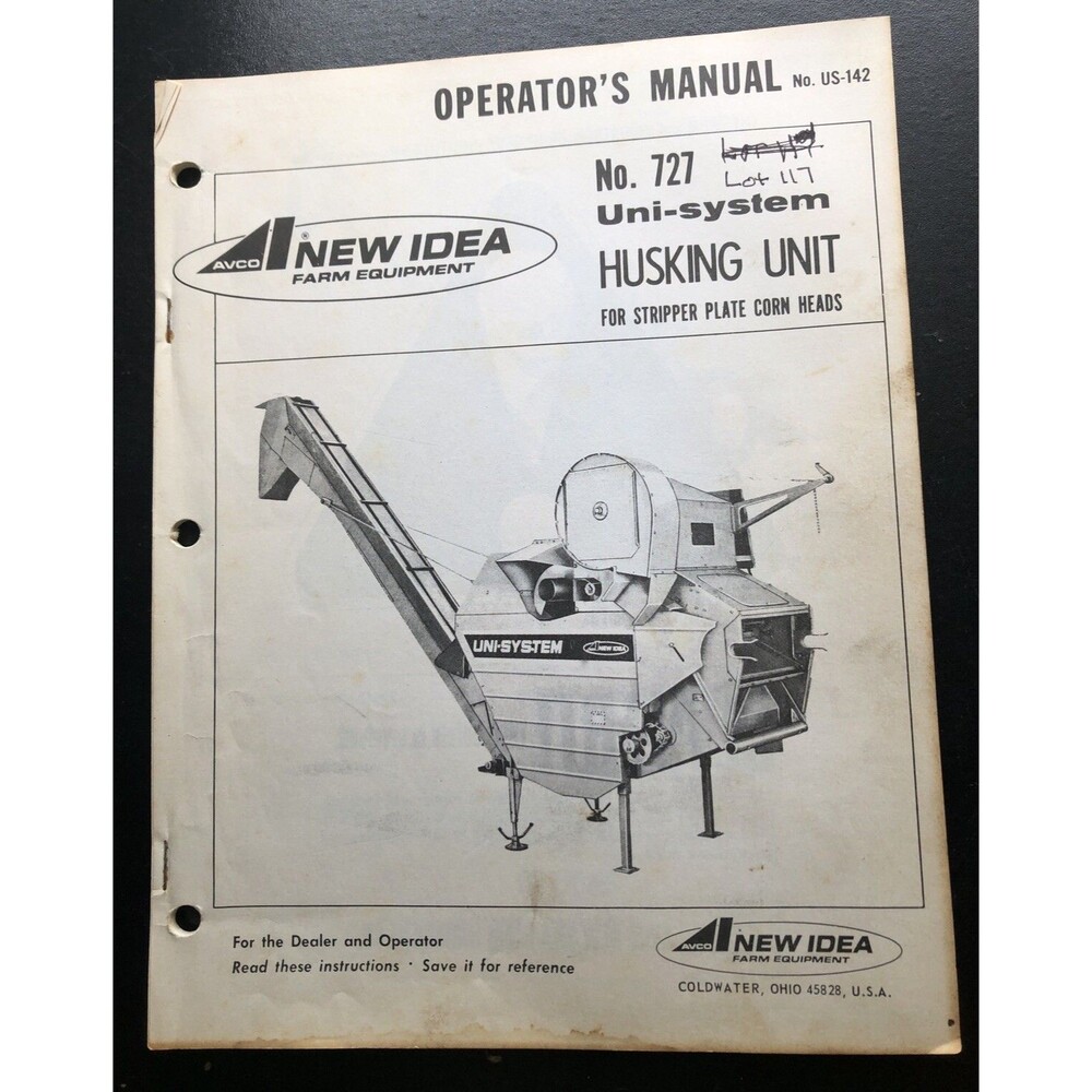 New Idea Operators Manual No. 727 Uni-System Husking Unit Stripper Plate Corn